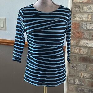 Dana Buchman Black & Light Blue Striped Boatneck Top